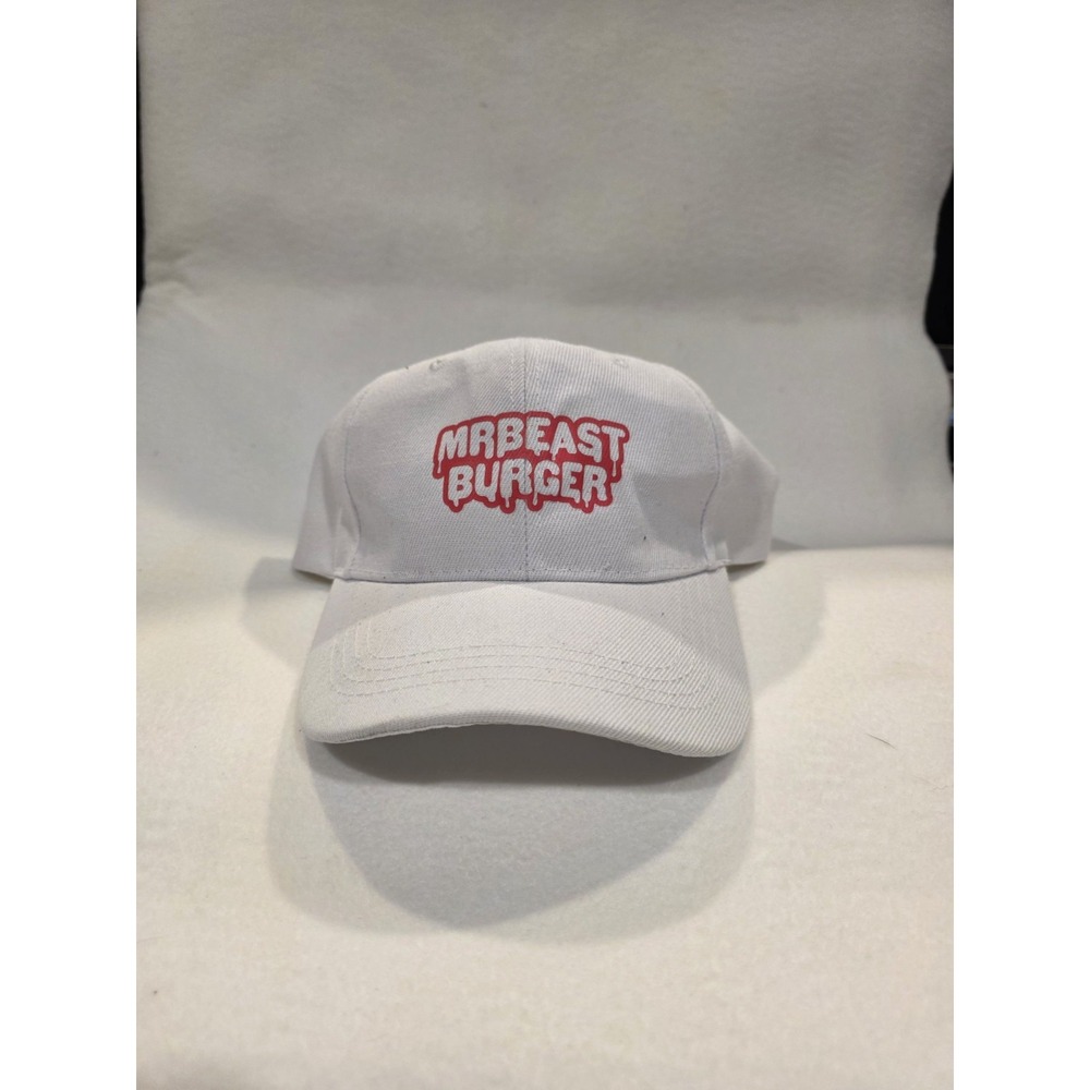 Mr. Beast Burger White Hook & Loop Back Hat. NWOT. One Size